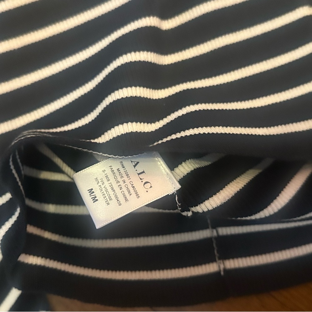 NWT A.L.C. Black and White Striped Baker Puff Sleeve Turtleneck - Picture 9 of 9
